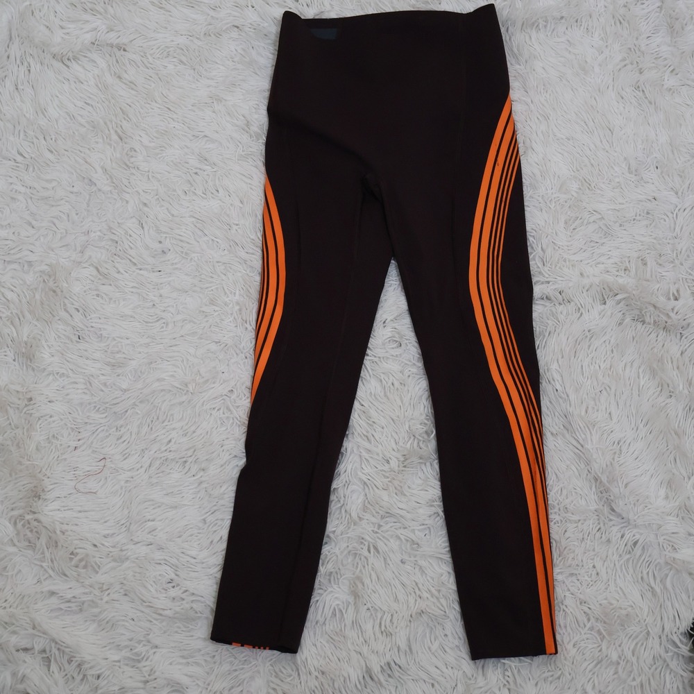 Spanx Active Leggings XS Burgundy Orange Racing Stripe High Waisted Compression